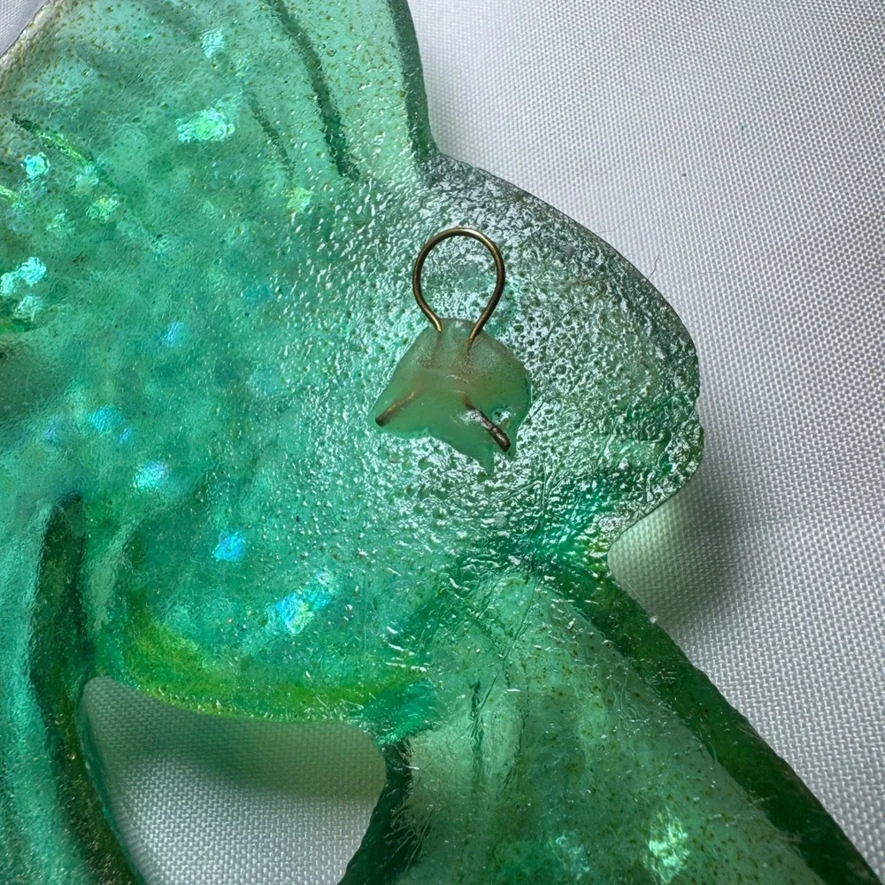 Vintage Green Resin Fish Wall Hanging Iridescent Confetti Nautical Decor 7in